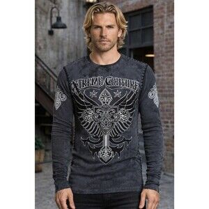 Xtreme Couture by AFFLICTION X17641 THERMAL Shirt BRONZE ARMS CROSS Sz S A116